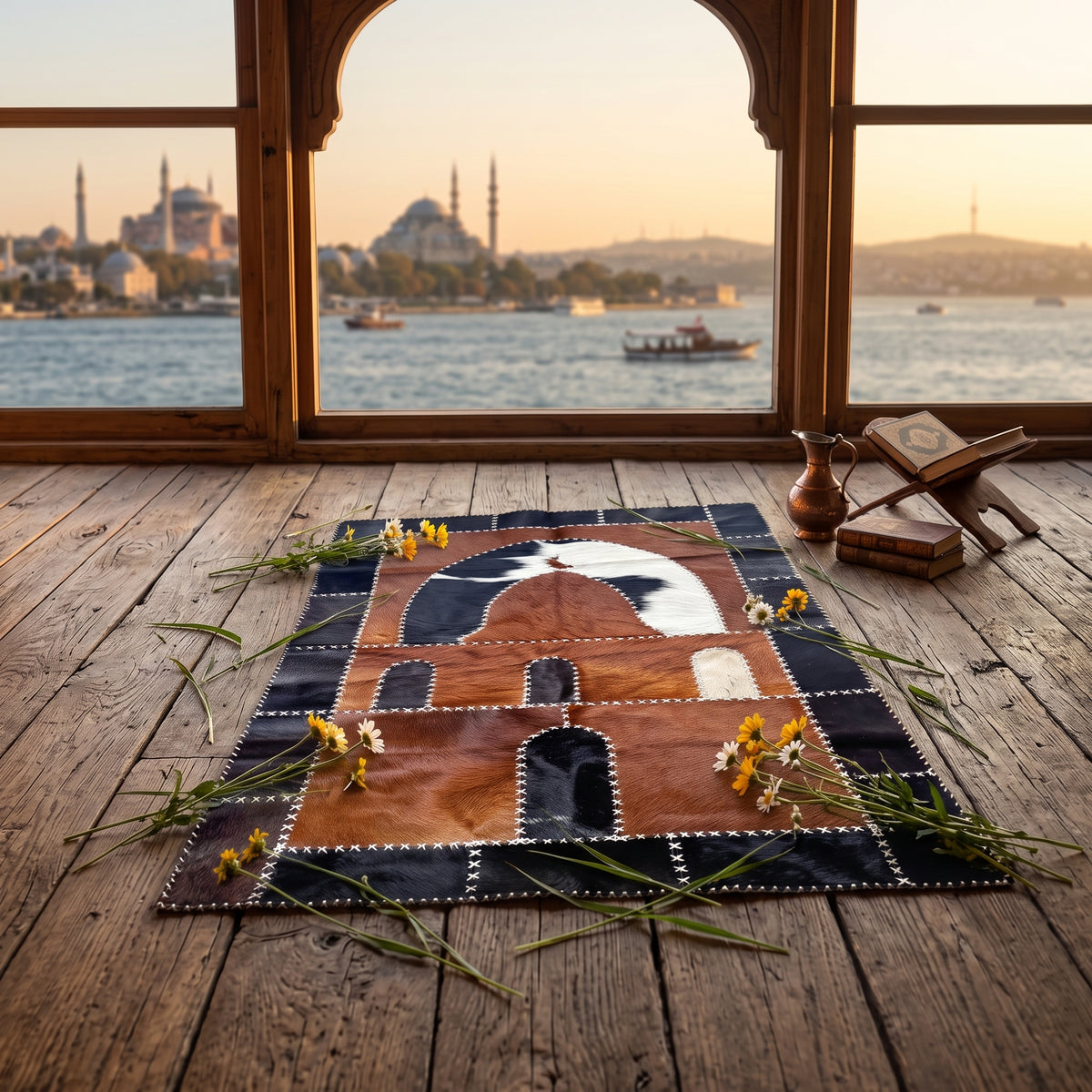 "Nur Mahzeni" Lüks Dana Postu Seccade | Hediye Kutulu Set