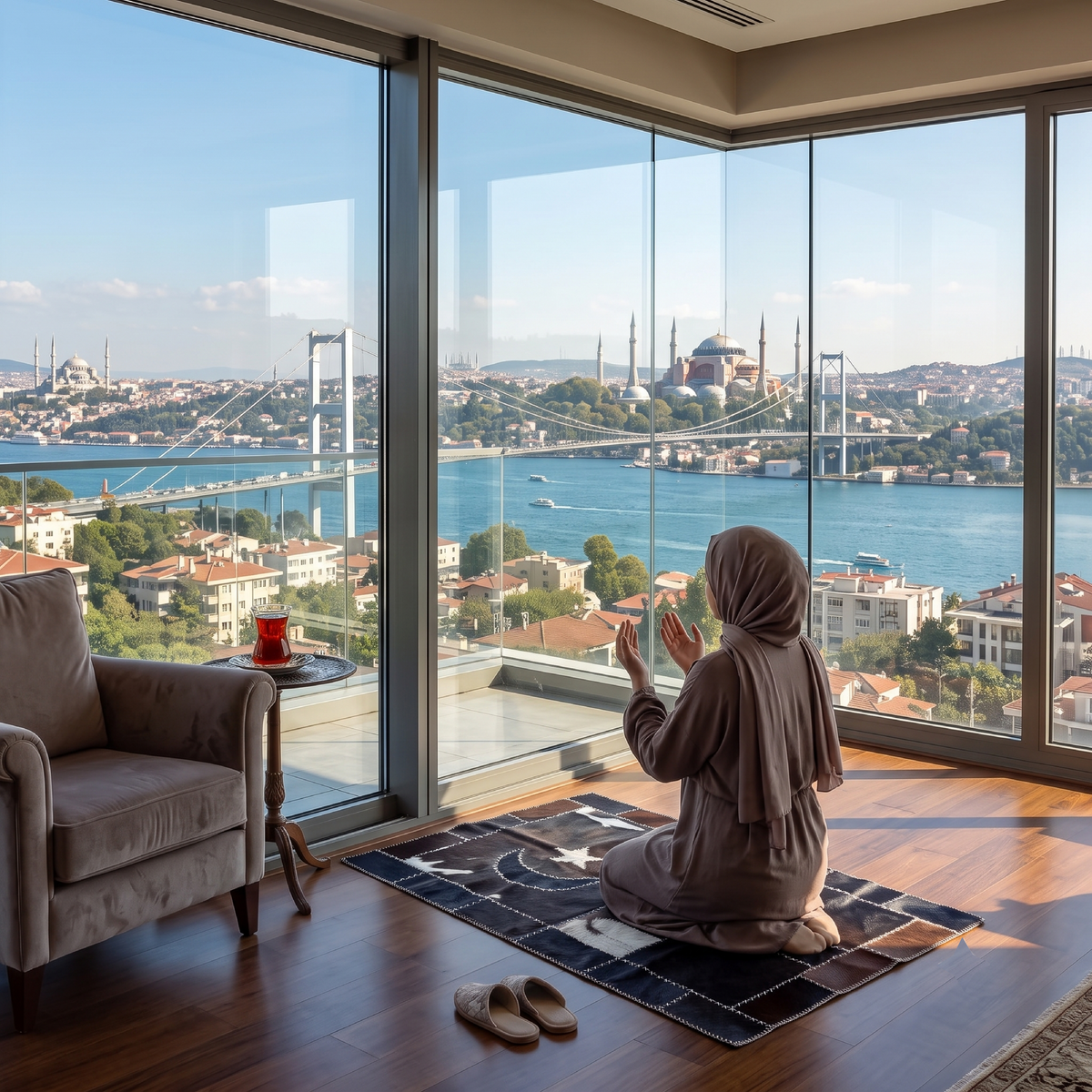 "Qamar Star" Lüks Dana Postu Seccade | Hediye Kutulu Set